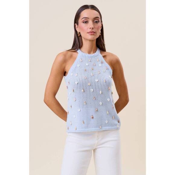 ABLE Tops - NEW ABLE shell embellished halter top in sky